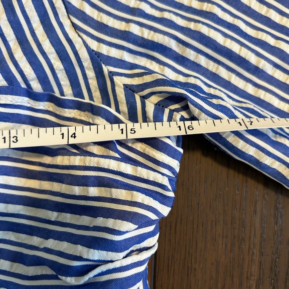 Blue & White Stripped Tie Front Maxi Shirt Dress, Coastal Chic Button Down Dress - Picture 10 of 11